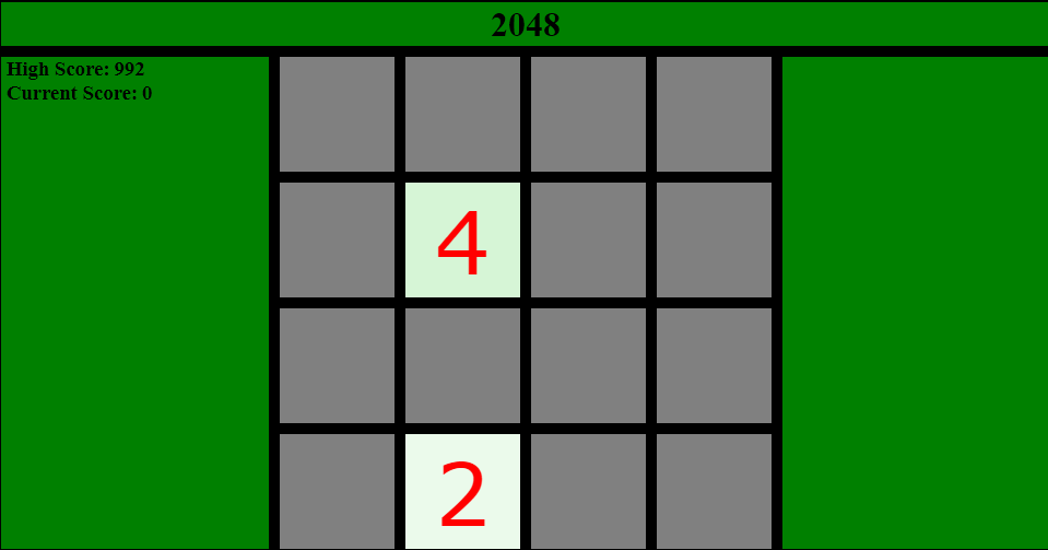 A screenshot of my custom 2048 game implementation.