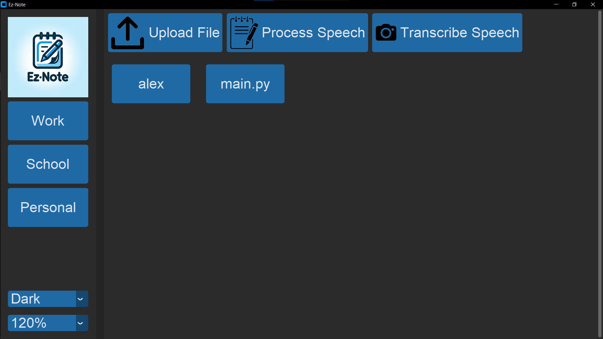 A screenshot of the main Ez-Note UI, showing two uploaded notes and the options that can be taken for them.
