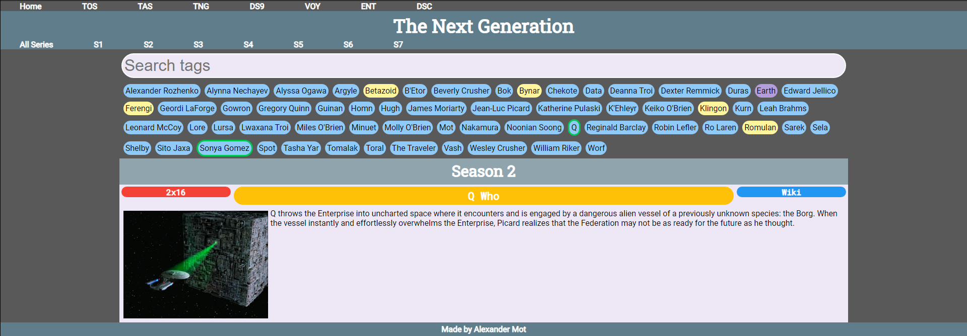 A screenshot of the Star Trek Episodes site, showcasing the filtering ability in action.